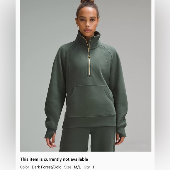 lululemon athletica Tops - NWT lululemon Scuba Dark Forest Green/Gold Oversized Half-Zip Funnel Neck, M/L